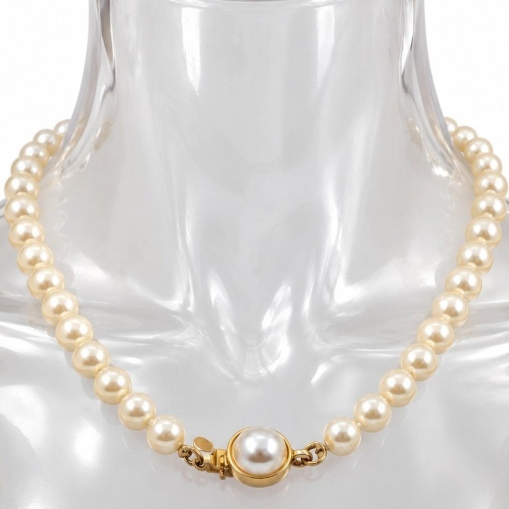 Carolee Faux Pearl Strand Necklace Gold Tone Cabochon Box Clasp VTG SKU063